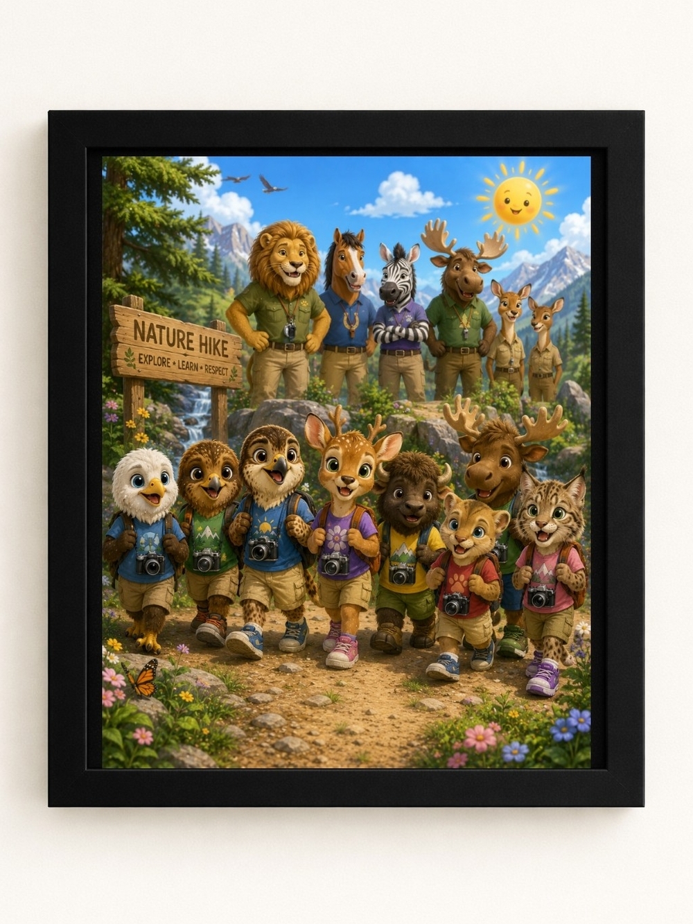 Nature Hike Animal Friends A.I. Art Print 8x10 Frame